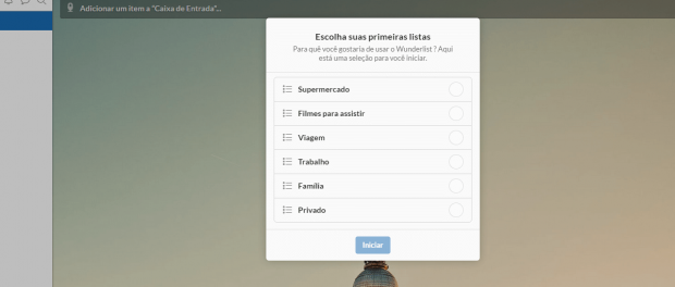 Wunderlist tela inicial