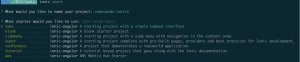 Lista de boilerplates disponíveis para criar um projeto em Ionic 3